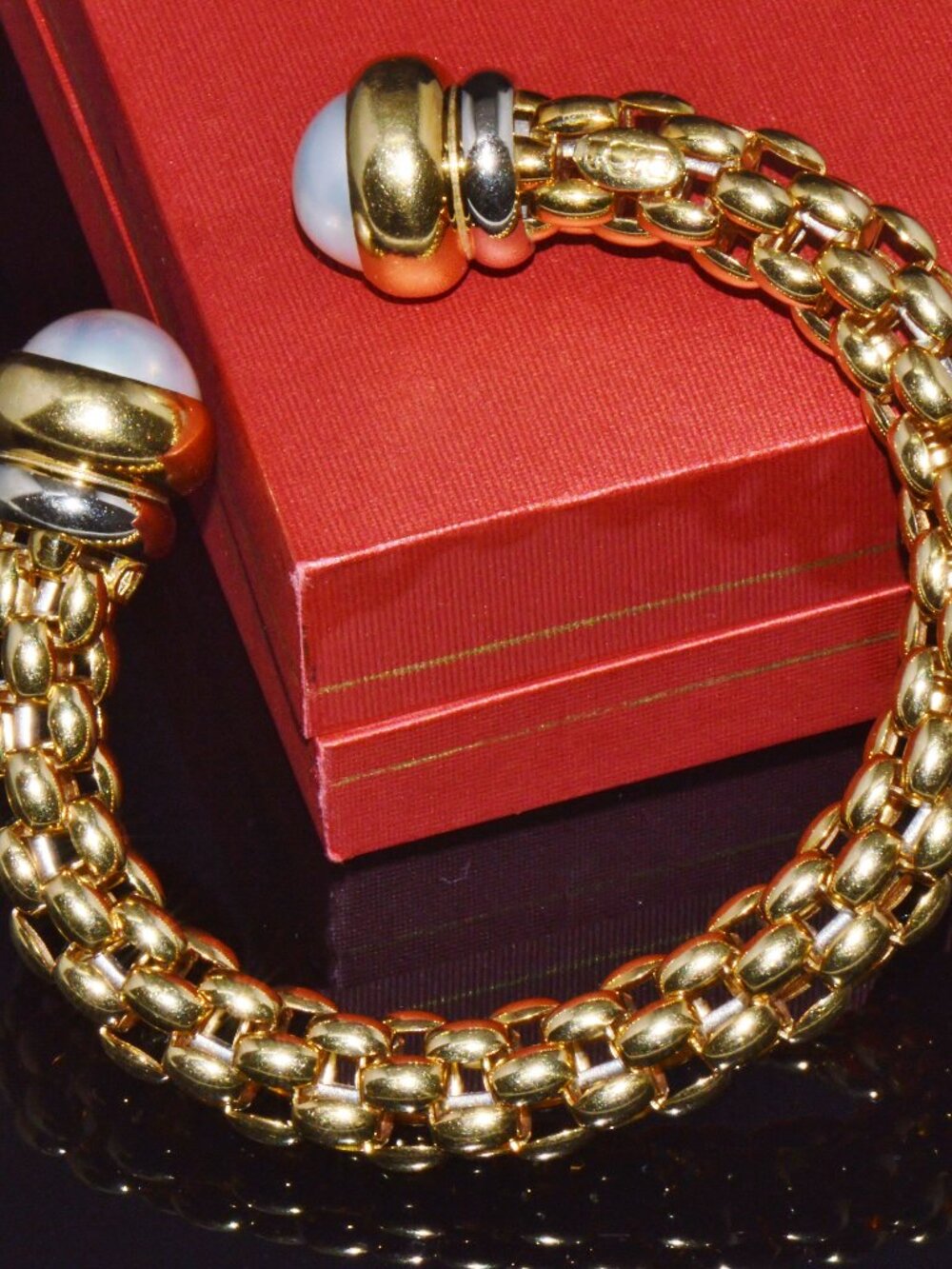 Vintage FOPE Flex’it Solid 18K Gold Pearl Open Cuff Bangle Bracelet